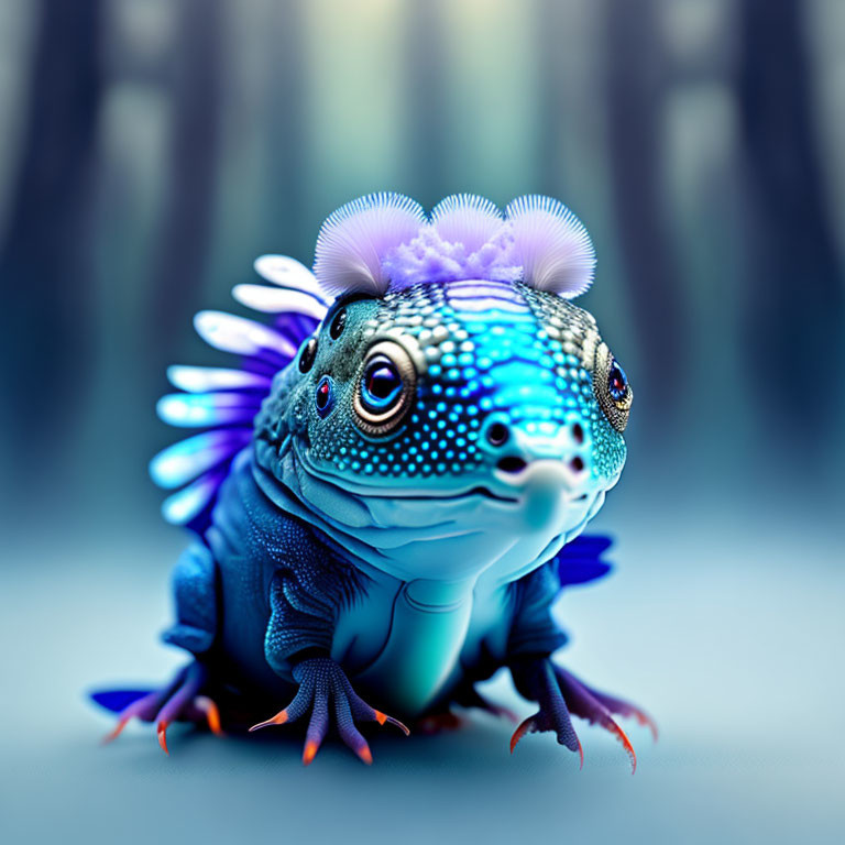 Colorful Frog-Bird Hybrid Creature with Blue Skin and Purple Accents