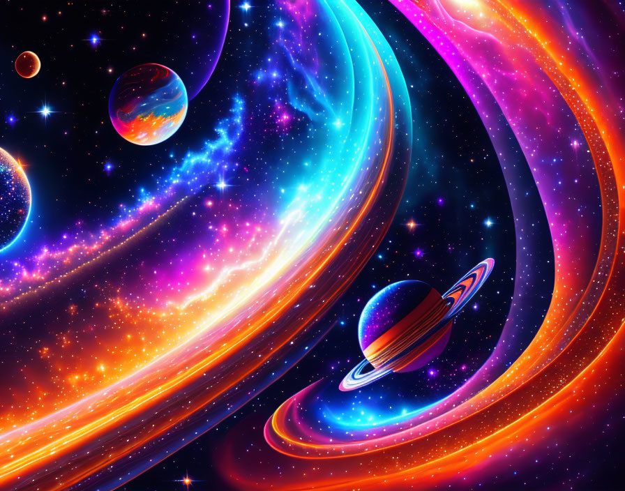 Colorful Digital Artwork: Cosmos, Galaxies, Nebulae, Planets in Starry