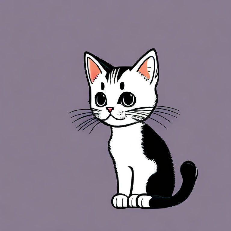 Black and White Cat Illustration on Purple Background