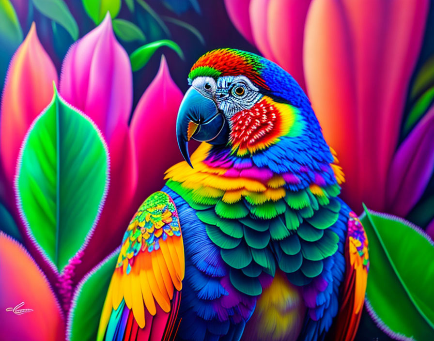 Colorful Macaw Perched in Vibrant Tropical Setting
