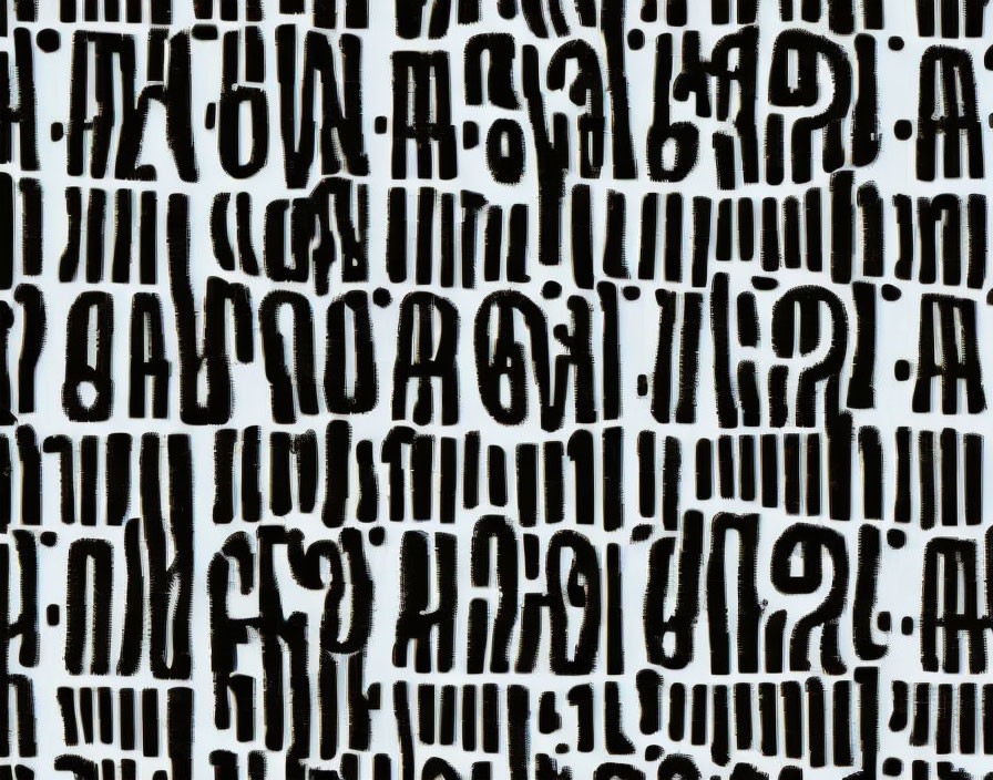 Abstract black glyphs on white background: enigmatic symbols scattered.