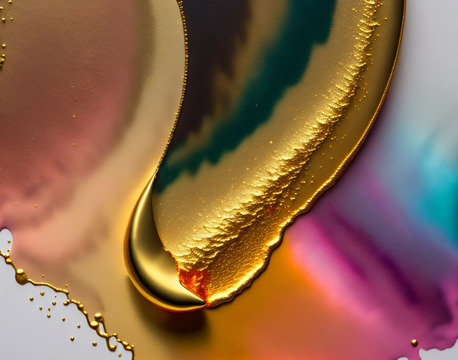 Abstract Close-Up: Fluid Mix of Glossy Golds and Iridescent Colors