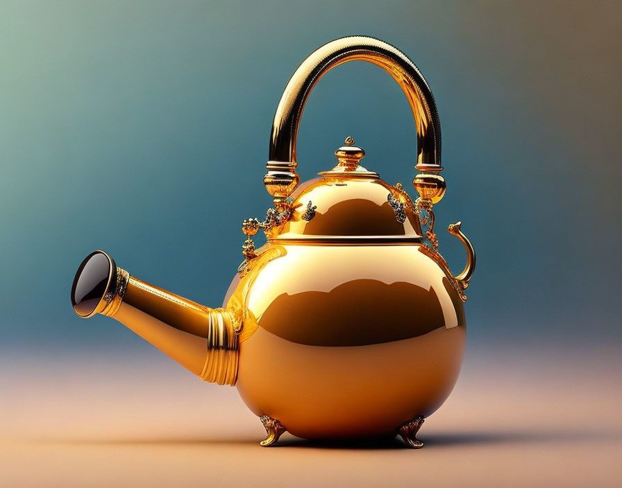 Golden Teapot with Ornate Handle on Warm Gradient Background