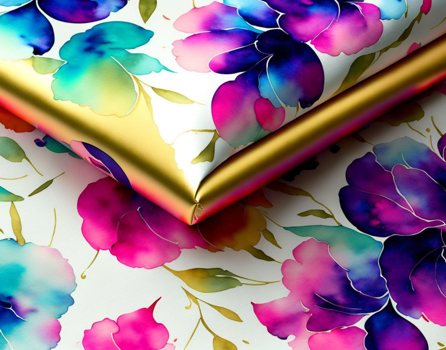 Colorful Watercolor Floral Pattern with Gold Ribbon Divide