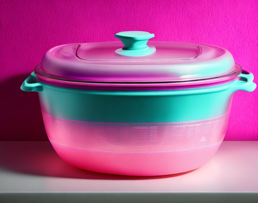 Colorful Gradient Kitchen Pot Against Pink Background