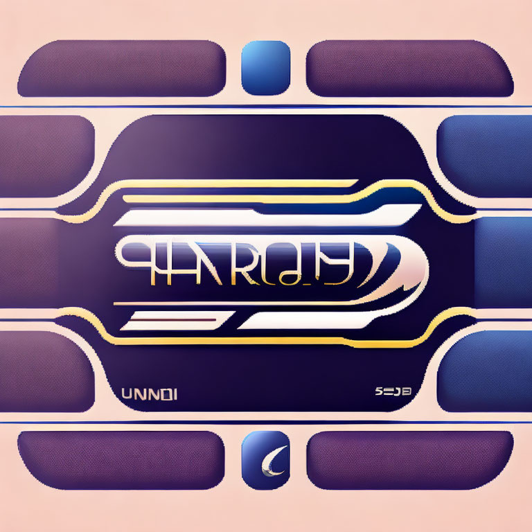 Abstract Shapes and Mirrored Text in Blue and Purple Retro-Futuristic Design