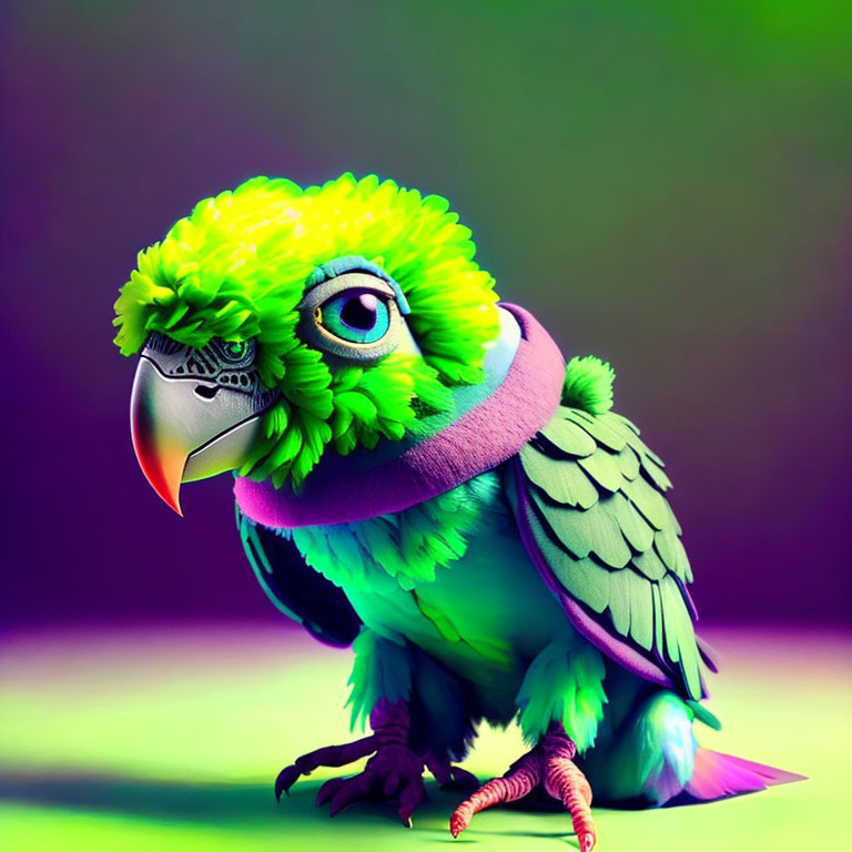 Colorful digital art: Vibrant parrot with exaggerated green plumage