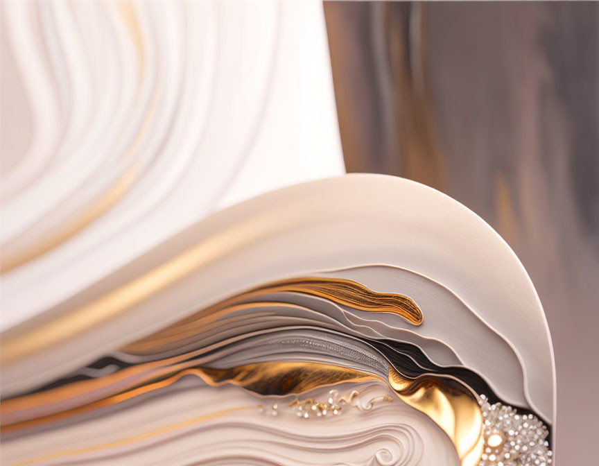 White, Gold, and Black Swirling Abstract Patterns with Marble Appearance