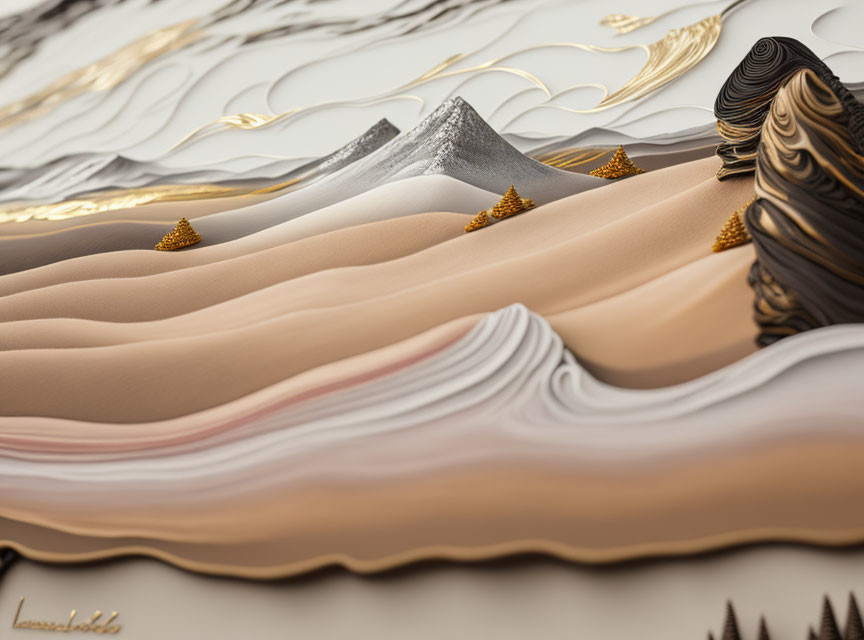 Layered Earth-Tone Landscape with Golden Accents