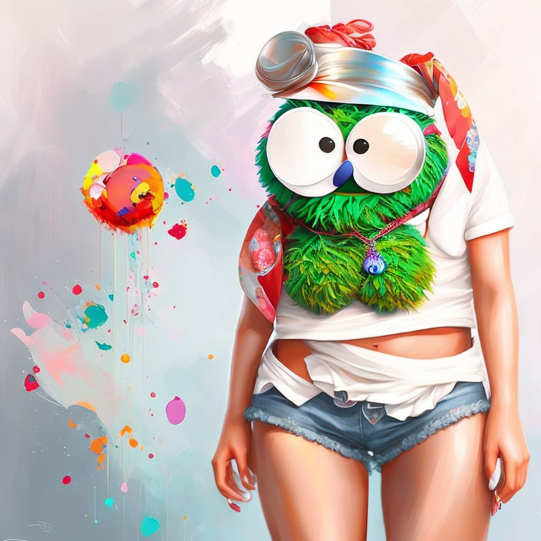 Colorful Owl-Headed Person in Whimsical Illustration