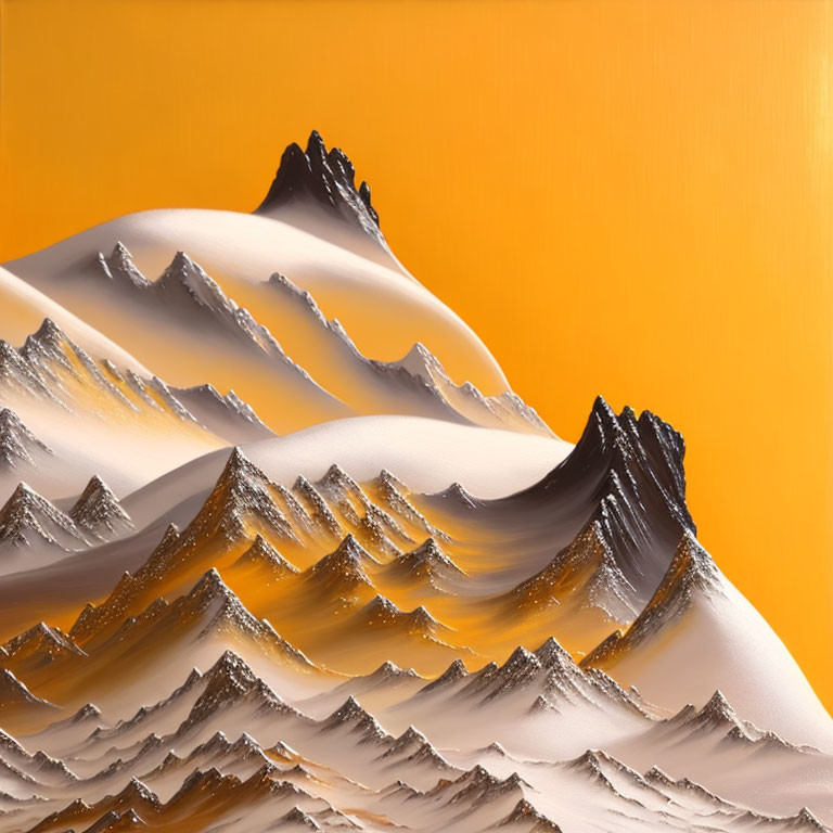 Mountain Ranges in Golden Hues Against Orange Sky