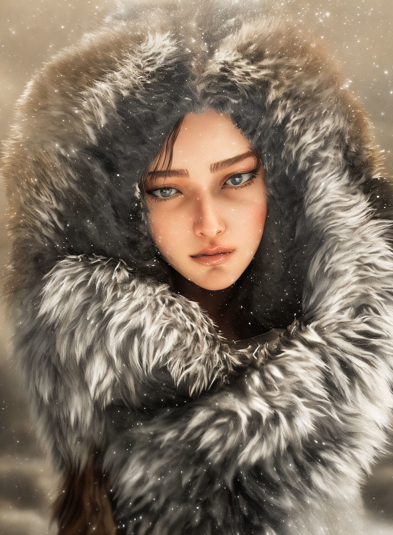 Person with Striking Blue Eyes in Snowy Setting