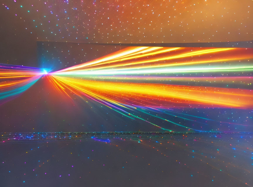Colorful Light Installation with Multicolored Beams on Reflective Surface