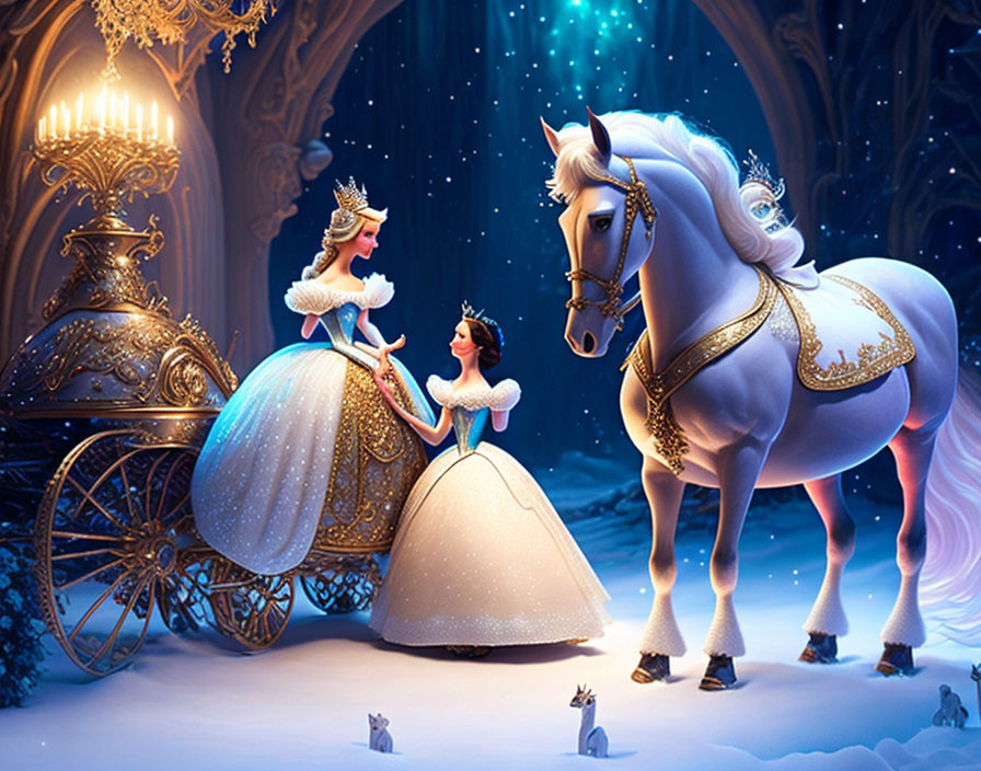 Hamupipőke és barátnője egy fehér lóval