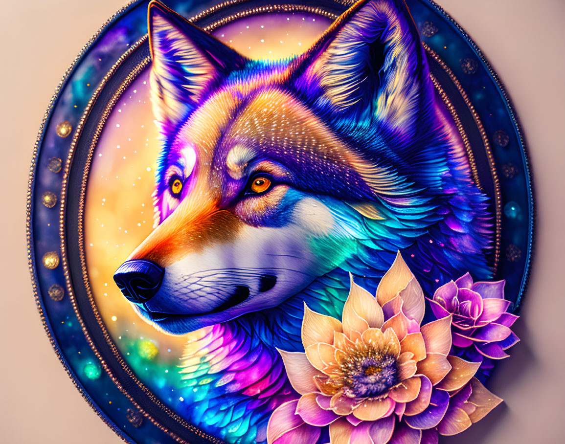 Farkas portré virággal