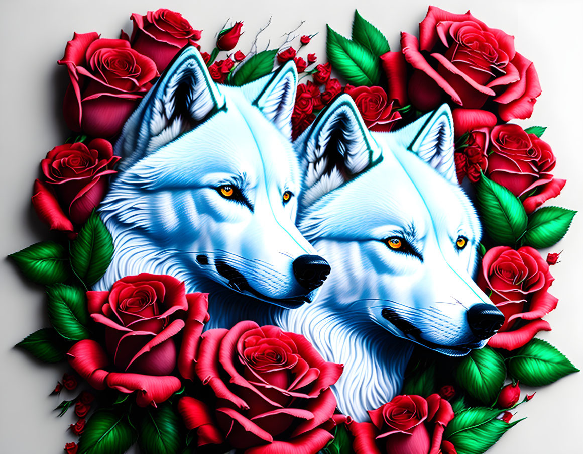Szerelmes farkasok rózsákkal körbevéve