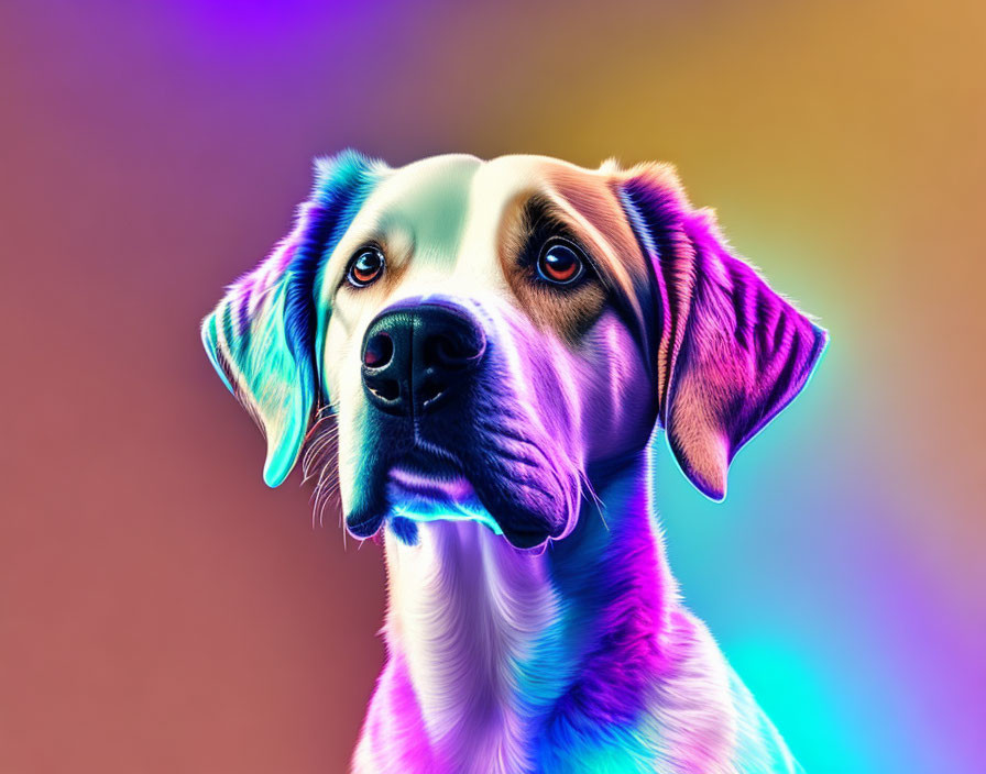 Vibrant Neon Dog Art on Gradient Background