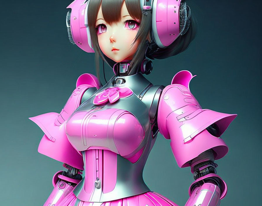   anime girl ai robot maid in pink mechanic body