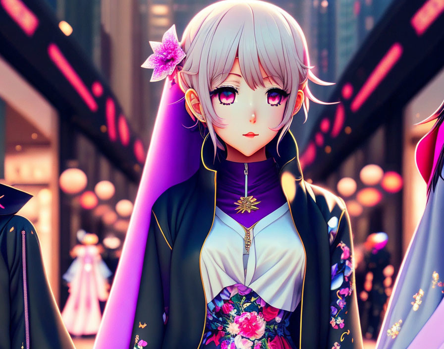 very flowerful dressed anime girl