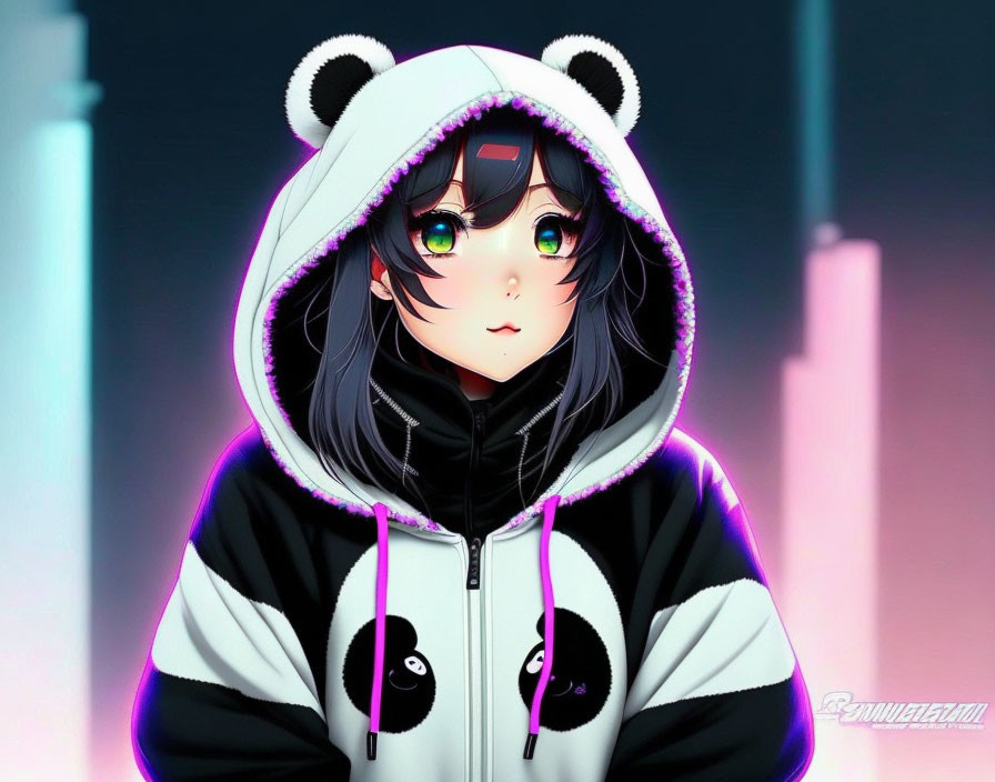 anime girl in panda hoodie style NO PANDA MASK