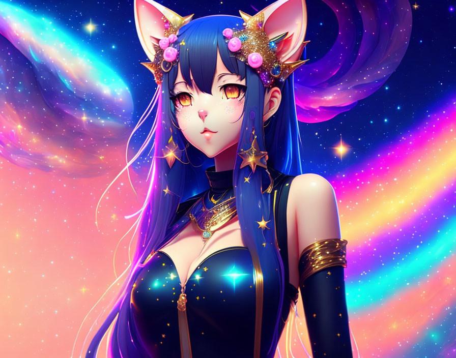 cosmic cat-girl in anime style