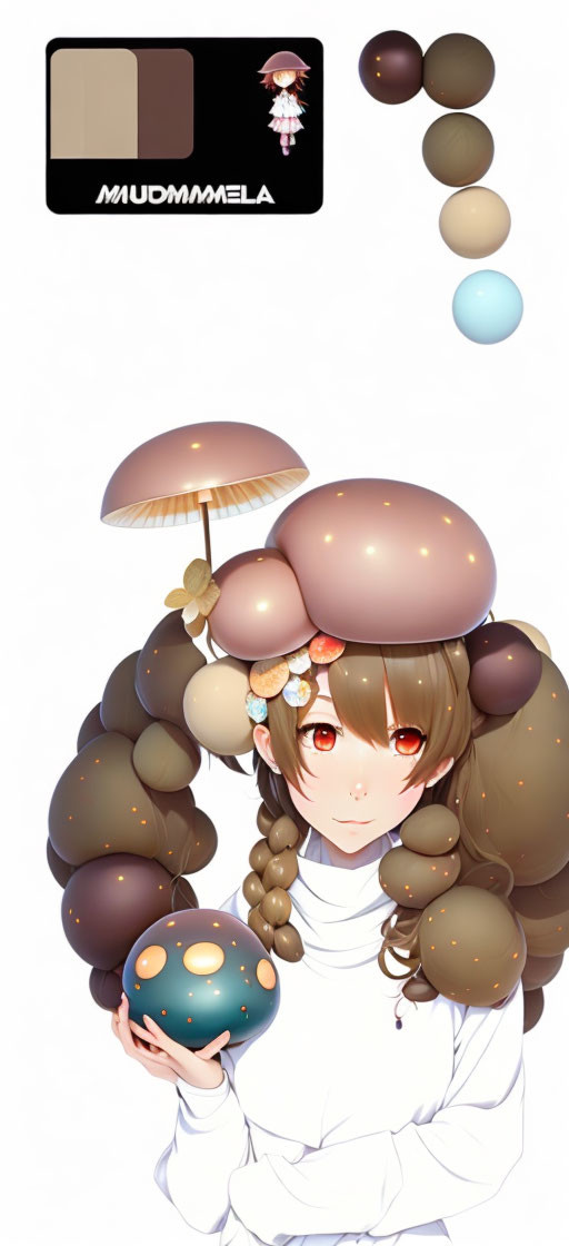 Girl with Mushroom Hair Holding Blue Orb Under Mushroom Umbrella