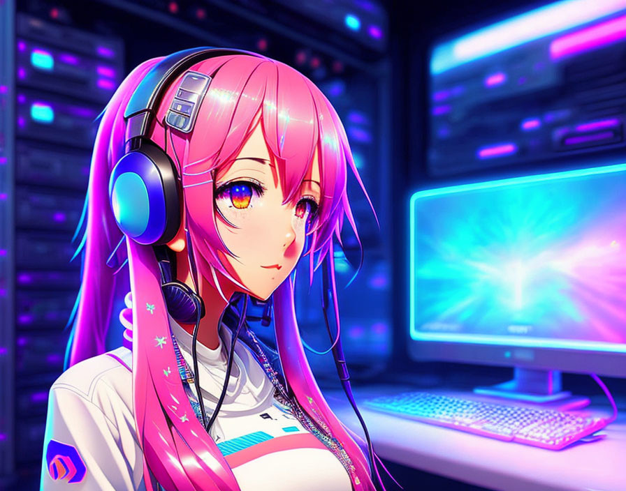 internet anime girl electronic pink haired