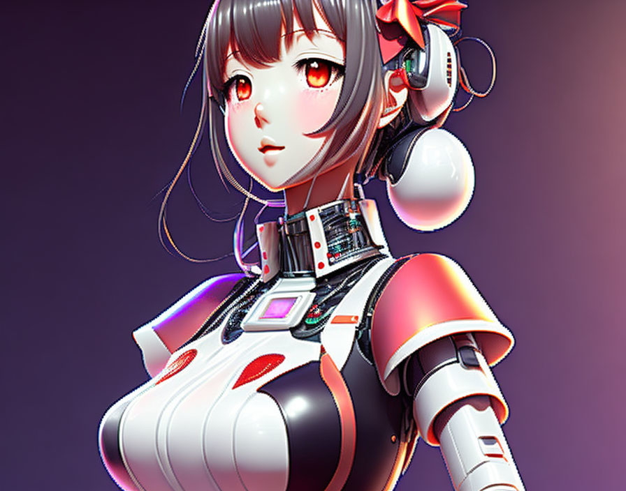 anime girl ai robot maid in red version