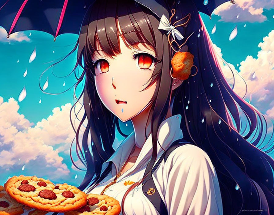 anime girl in rain of cookies