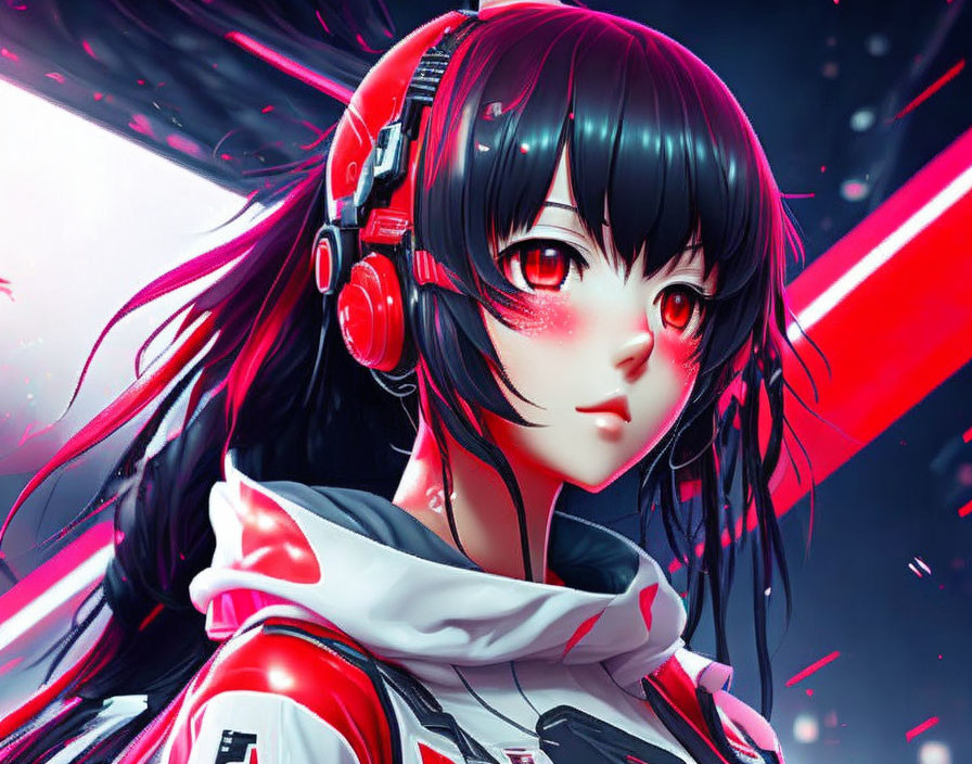  glitched anime girl virus pc cyber red black whit