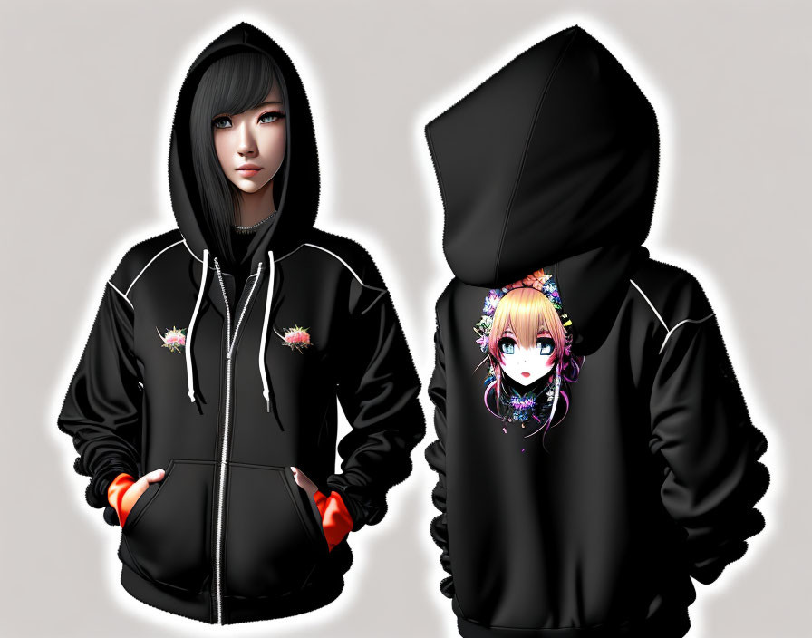 anime girl in black hoodie