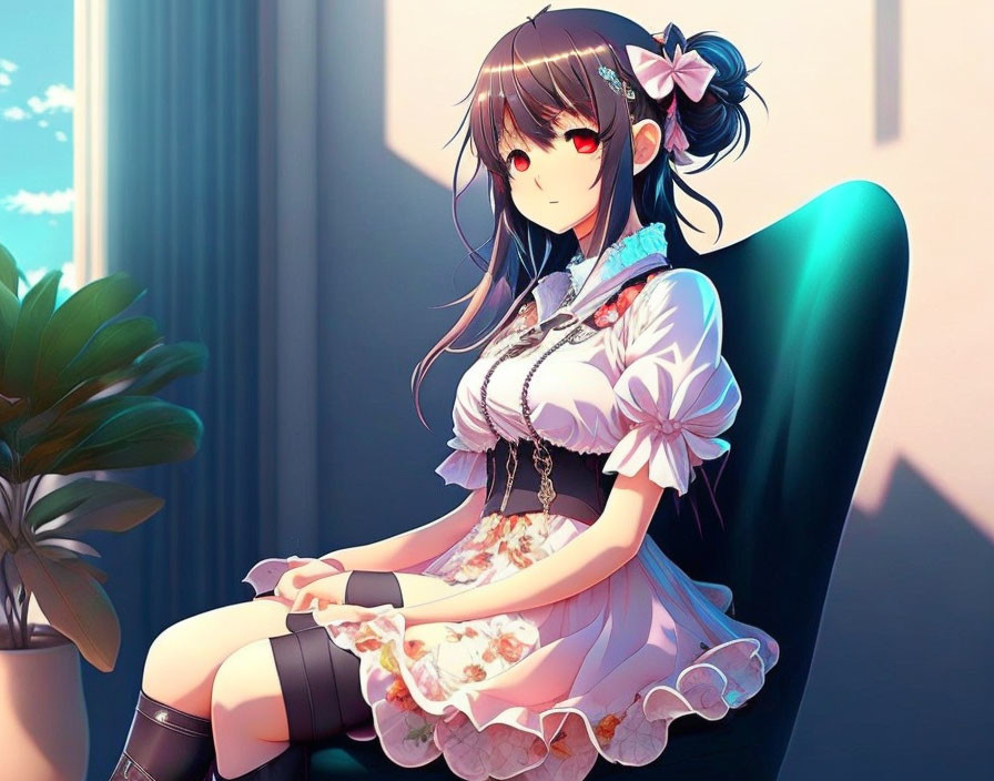 anime girl sitting in a chair