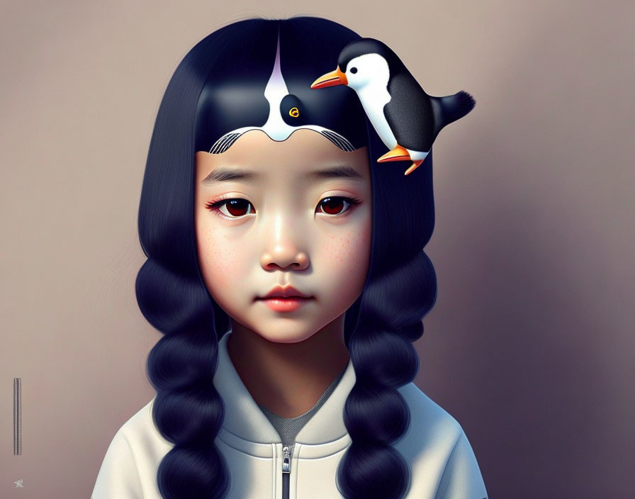 cute aniem girl with pinguin head 