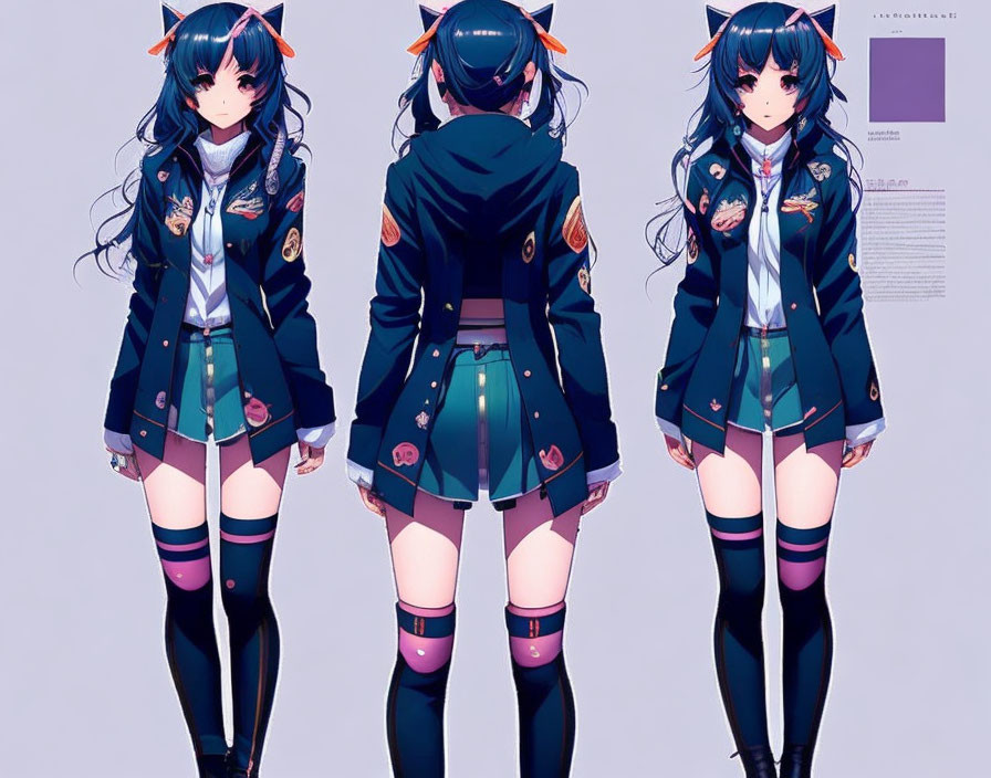 Blue-Haired Anime Character in Stylish School Uniform & Ribbons