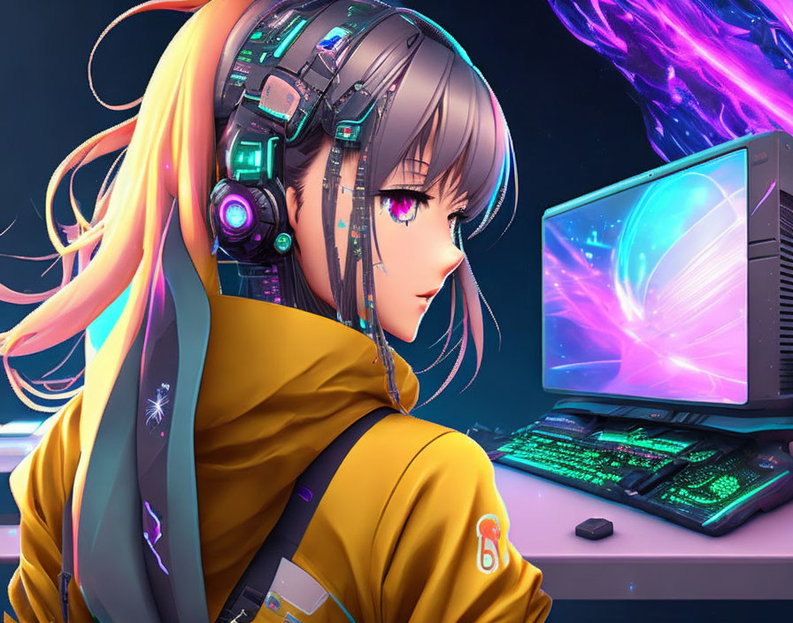 glitched cyber anime girl virus pc 