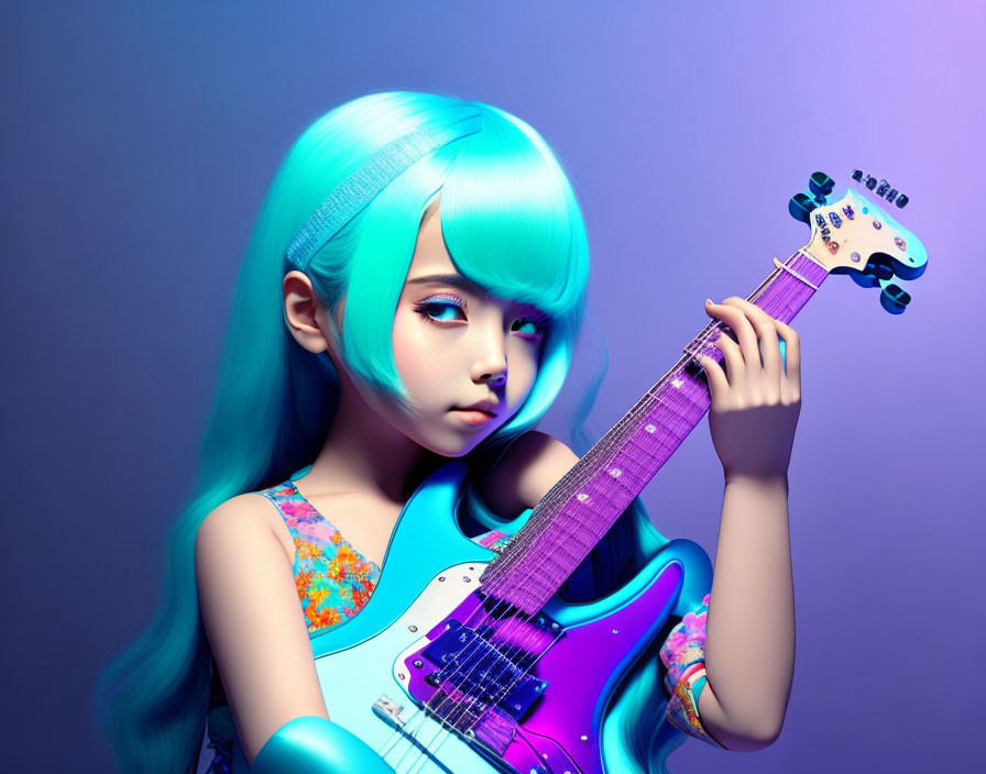 anime girl with guitar