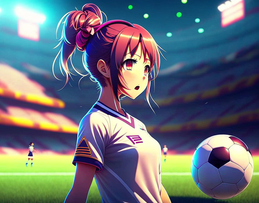 Soccer-themed anime art featuring girl on vibrant field