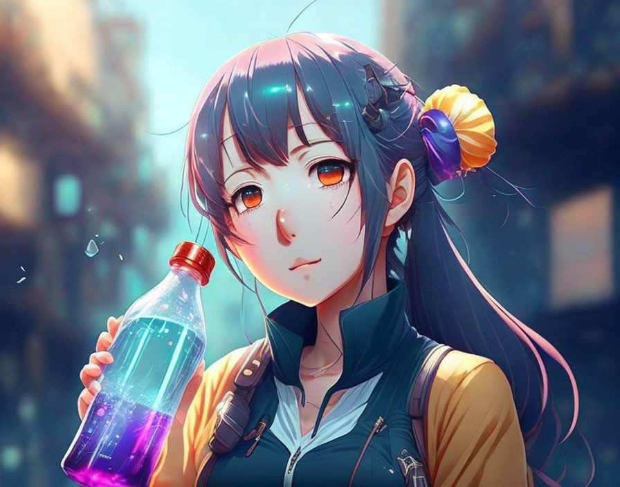 anime girl drinking botle water