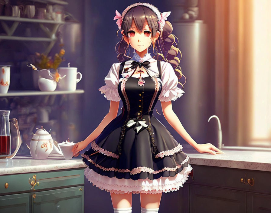 full body maid anime girl 