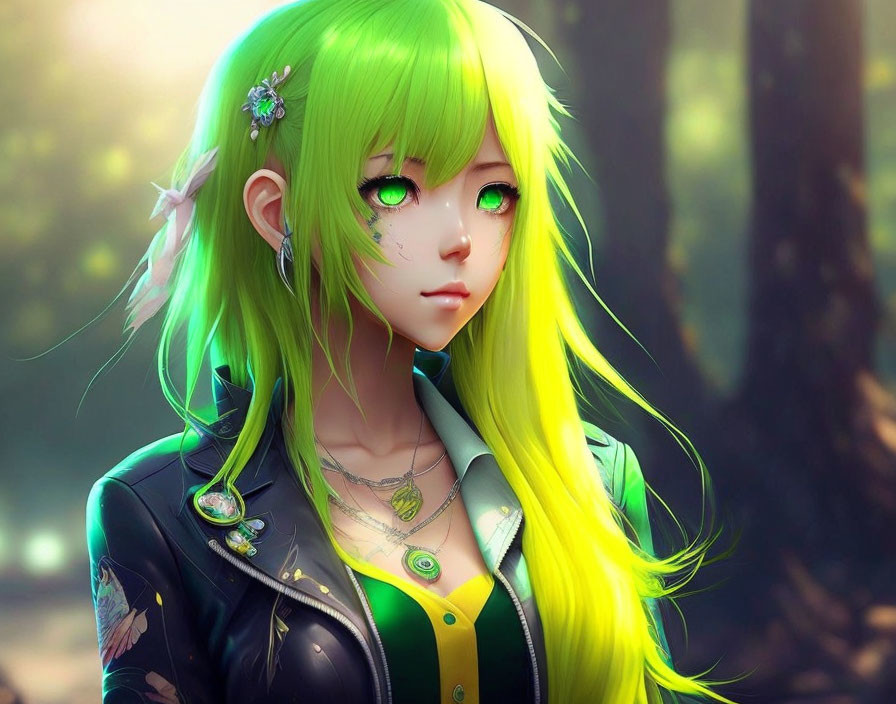  green yellow hair anime girl