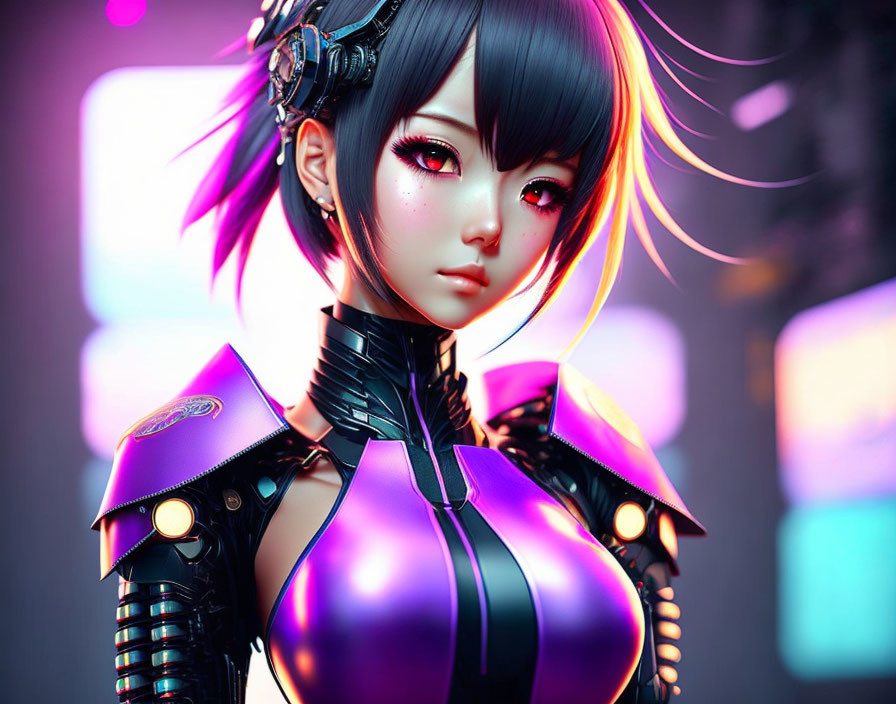 Female Cyberpunk Anime Character with Glowing Armor