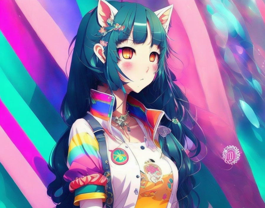 neko anime girl so cute and colorful