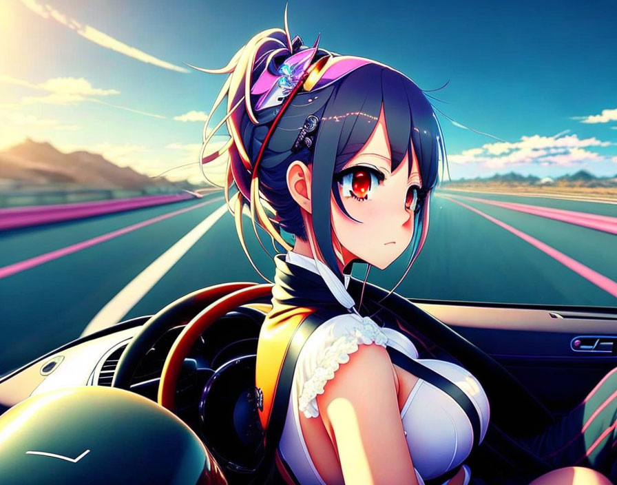 anime girl driving a car