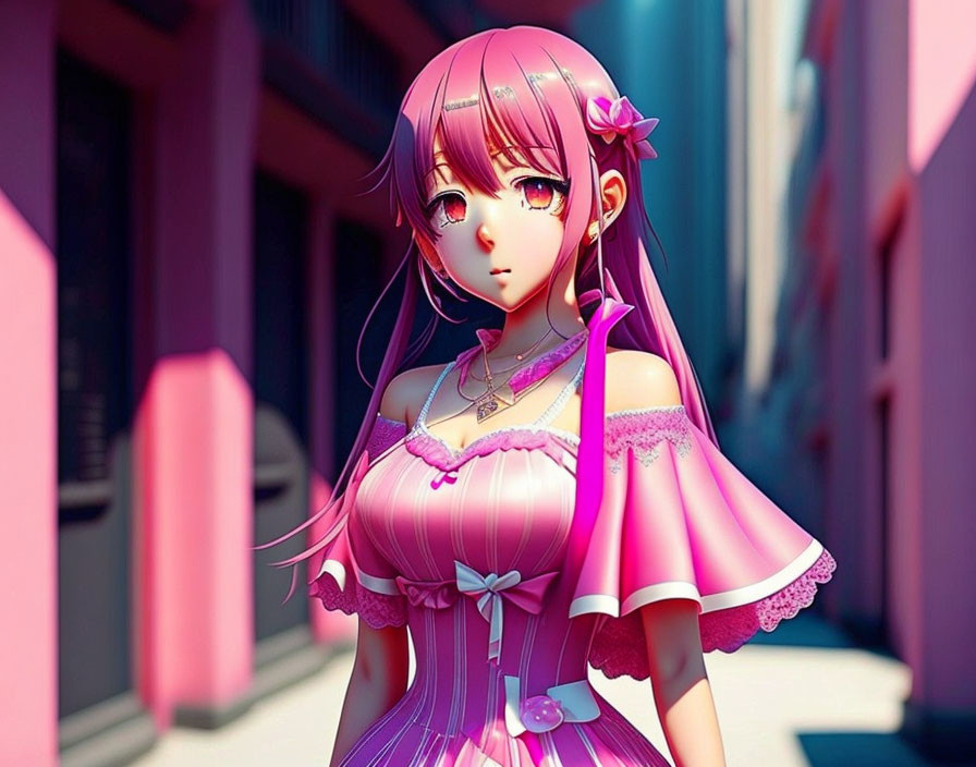  anime girl in pink dress