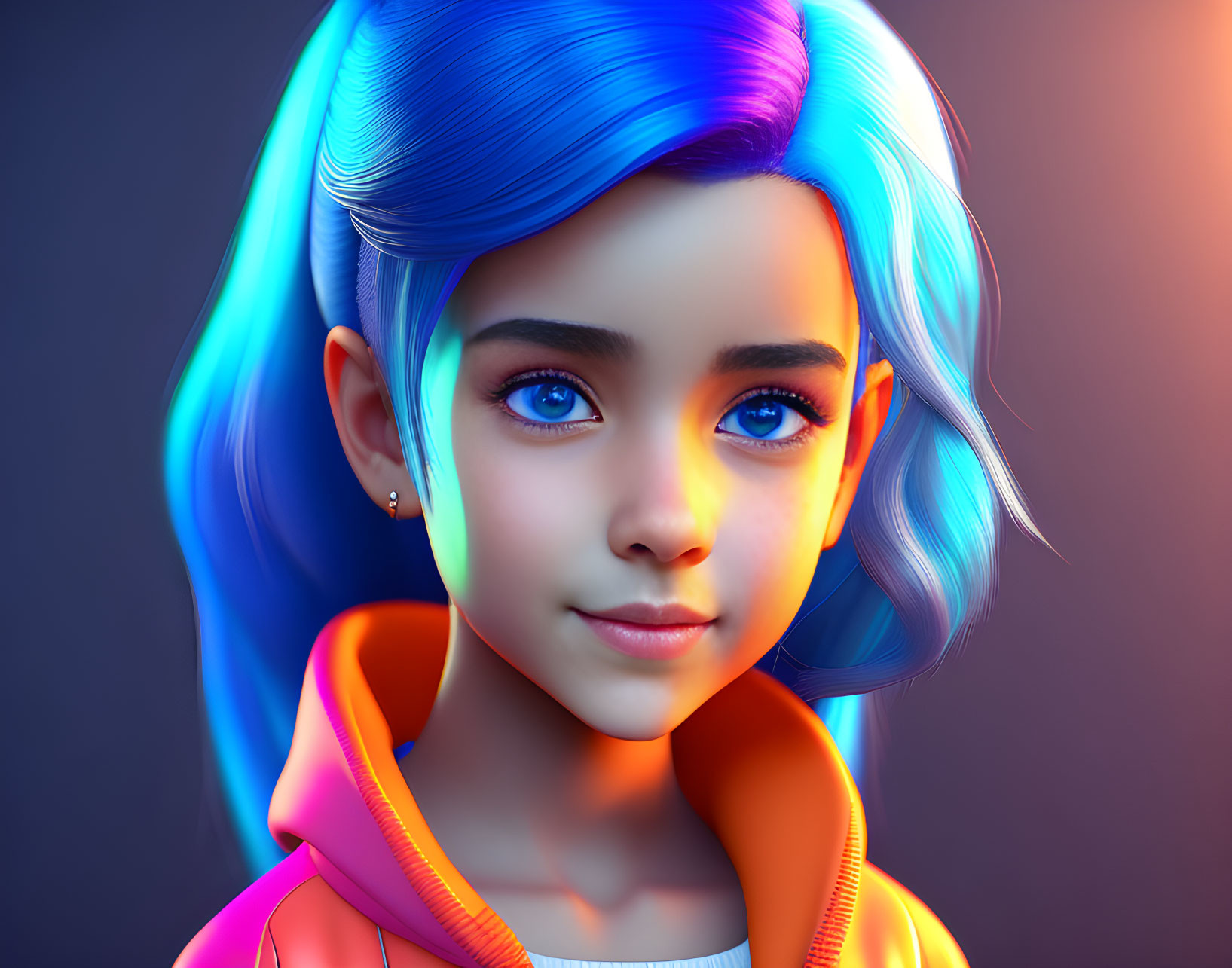 Vibrant Blue-Haired Girl in Neon Pink Jacket Portrait