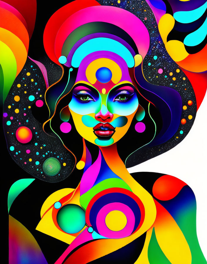 Colorful Abstract Woman Portrait with Psychedelic Patterns