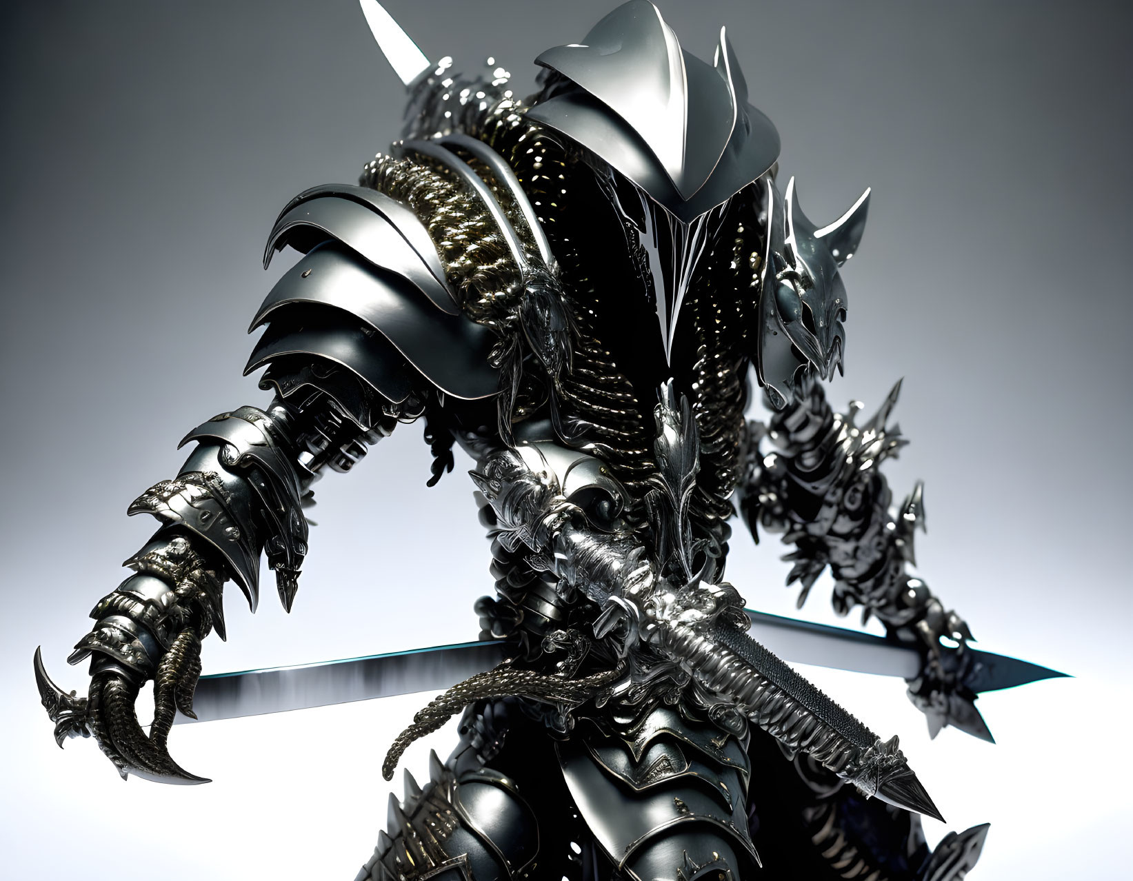 Detailed Image: Knight in Black Armor with Spikes and Blue Sword