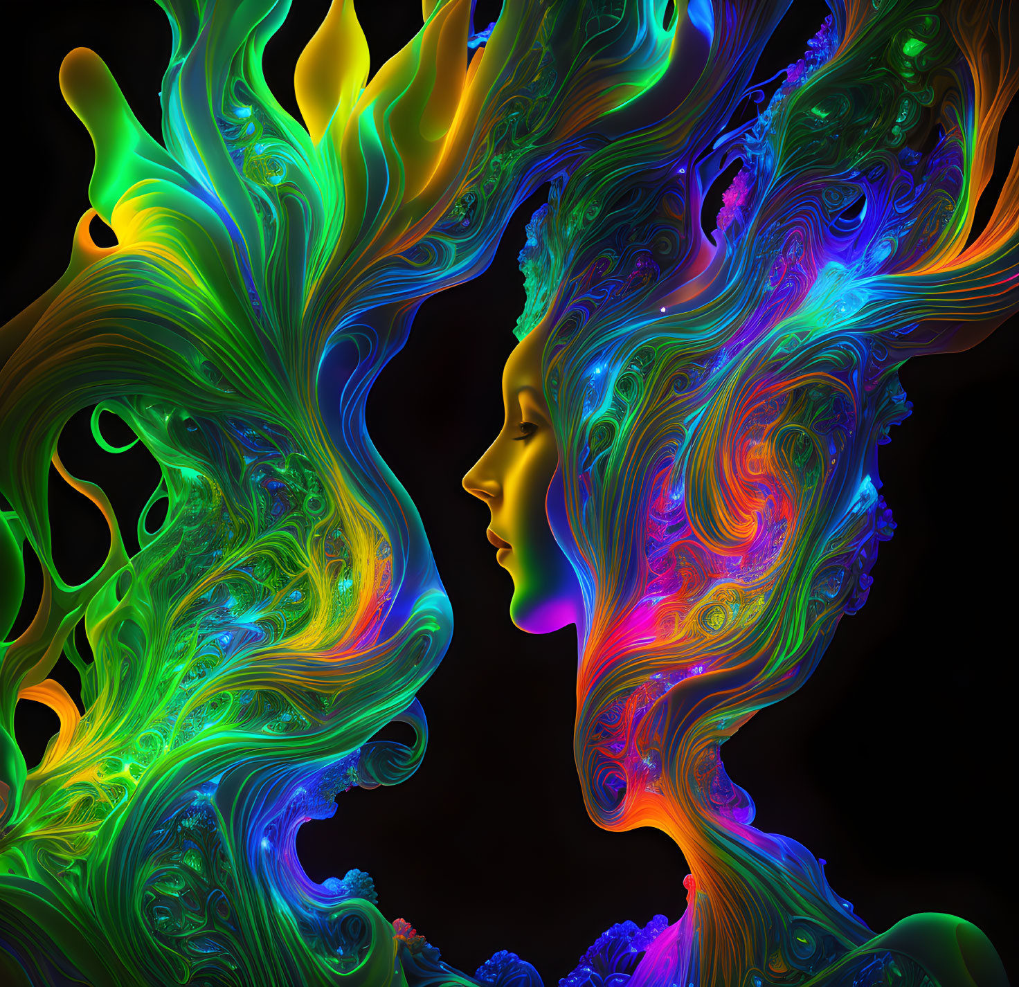 Vibrant Multicolored Abstract Profiles on Black Background