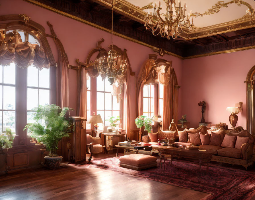 Luxurious Vintage Living Room with Plush Seating and Ornate Decor