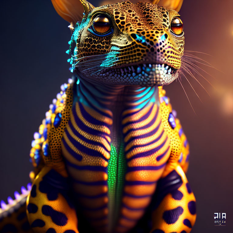 Colorful 3D Rendered Creature with Reptilian Features